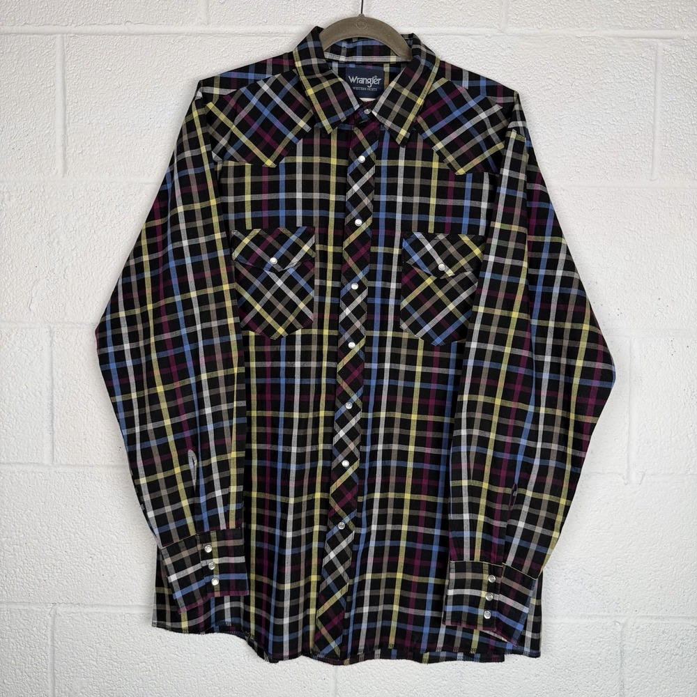 Wrangler Light Western Snap Front Plaid XLT Pearl Snaps Multicolor Cowboy Rodeo